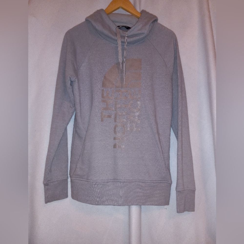 Northface gray hoodie womans M  iridescent logo pre-loved gently